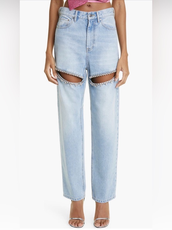 AREA Denim - NWT AREA Crystal Slit Cotton Denim straight Leg Jeans 26